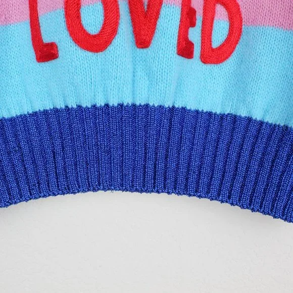 NWT Gucci Stripe Sequin Embroidered Wool Sweater, Small, Tiger “Loved” Appliqué - Picture 10 of 16